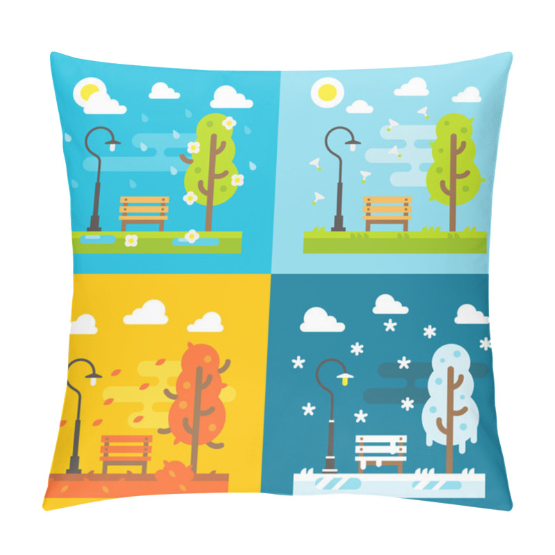 Personality  4 Seasons Park Flat Design Set Pillow Covers