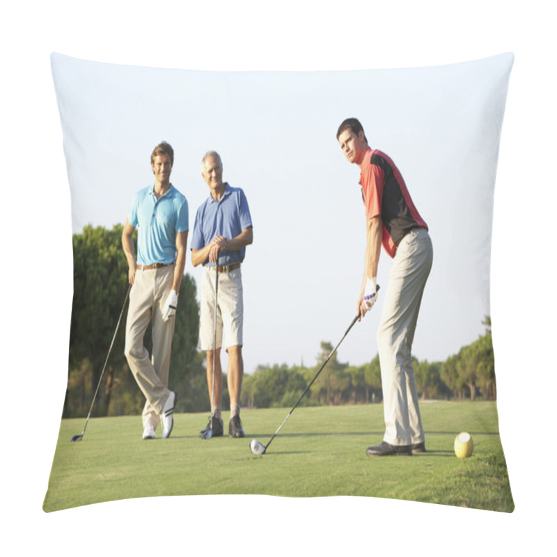 Personality  Group Of Male Golfers Teeing Off On Golf Course Pillow Covers