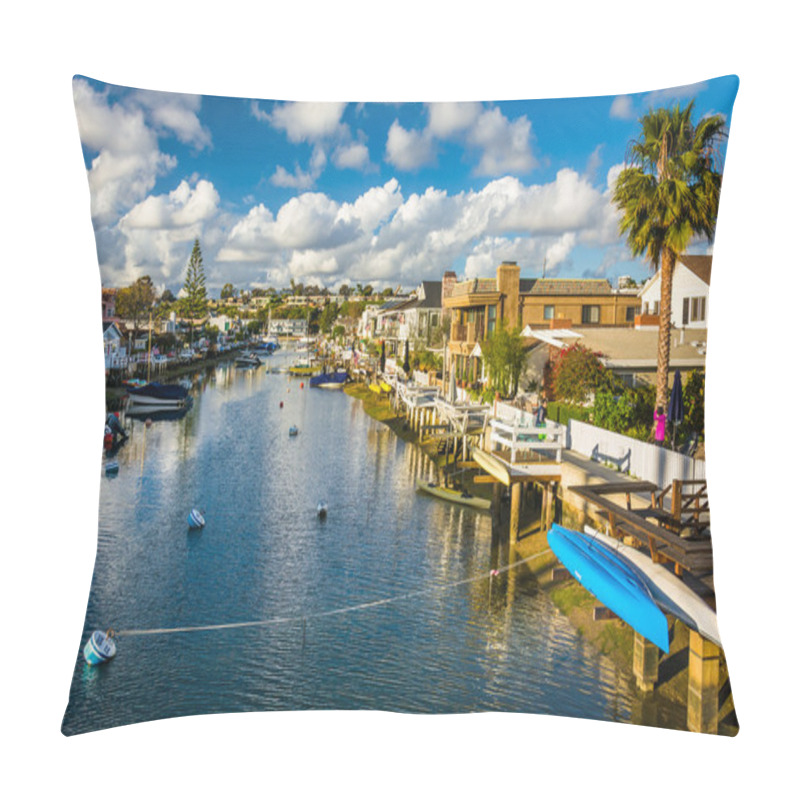 Personality  The Grand Canal, On Balboa Island, In Newport Beach, California. Pillow Covers