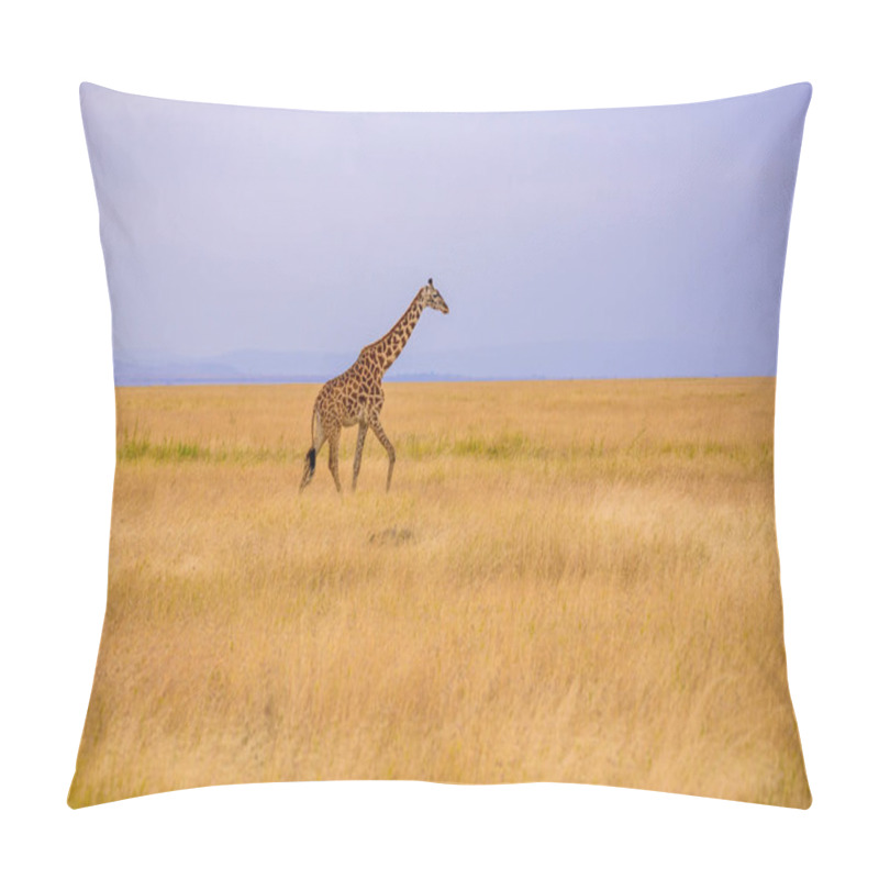 Personality  Lonely Giraffe In The Savannah Serengeti National Park At Sunset.  Wild Nature Of Tanzania - Africa. Safari Travel Destination. Pillow Covers