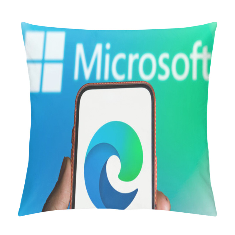 Personality  Dhaka, Bangladesh- 07 Aug 2024: Microsoft Edge Logo Is Displayed On Smartphone. Microsoft Edge (or Simply Nicknamed Edge) Is A Proprietary Cross-platform Web Browser Created By Microsoft. Pillow Covers