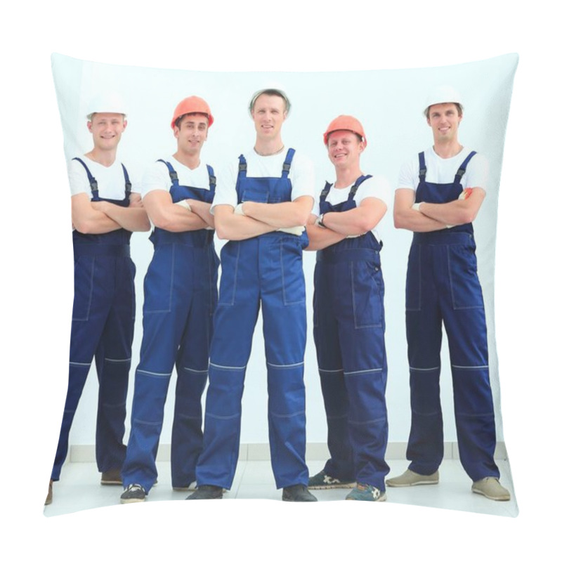 Personality  Team Of Professional Builders In Helmets Pillow Covers