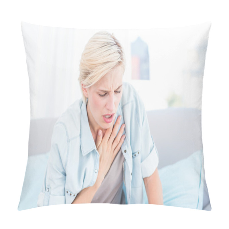 Personality  Blonde Woman Having Breath Difficulties Pillow Covers