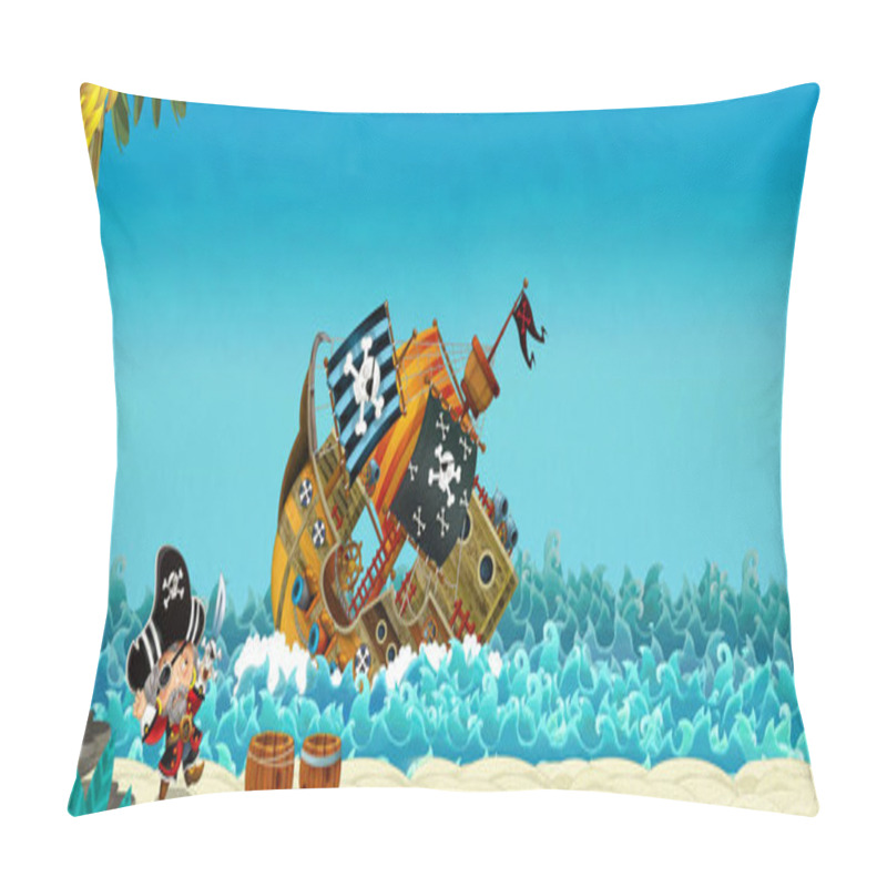 Personality  Cartoon Scene With Pirates On The Sea Battle With Sinking Ship - Illustration For The Children Pillow Covers