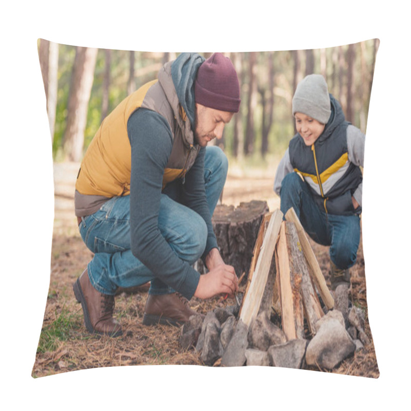 Personality  Father And Son Kindling Bonfire  Pillow Covers