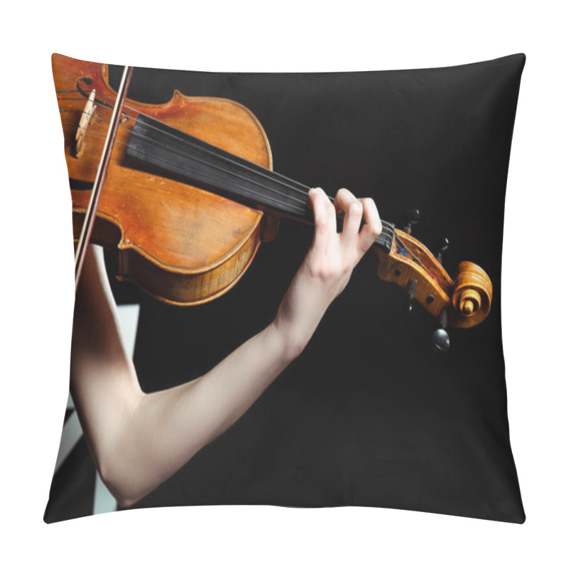 Personality  Cropped View Of Female Musician Playing On Violin Isolated On Black Pillow Covers