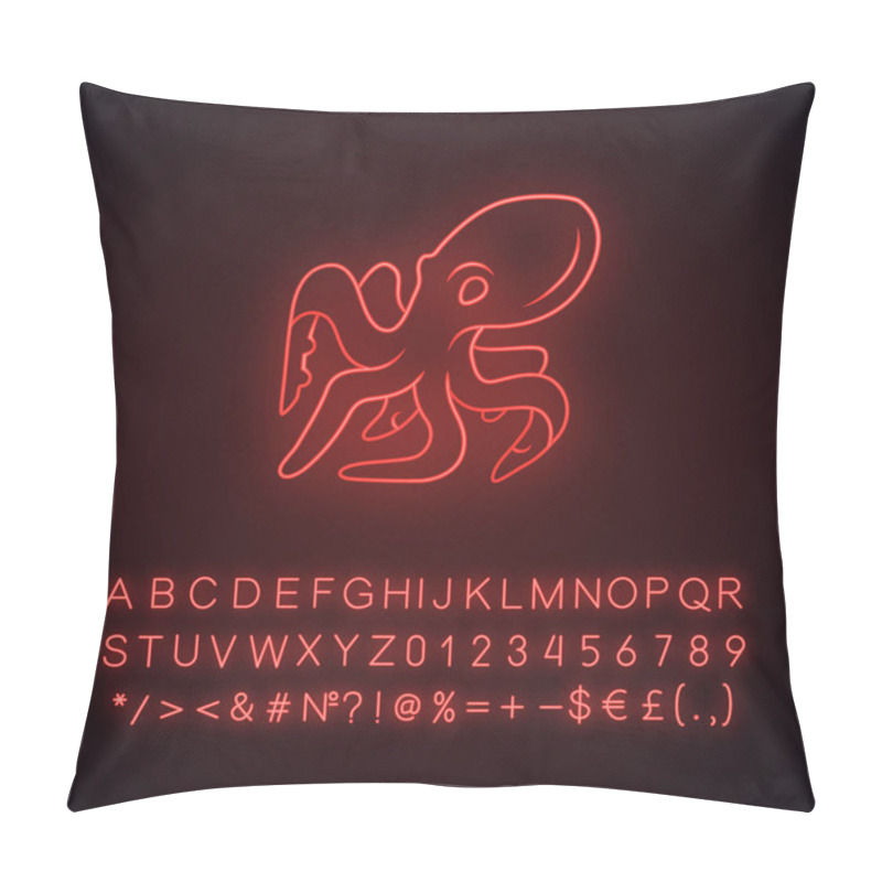 Personality  Octopus Neon Light Icon. Swimming Underwater Animal With Tentacl Pillow Covers