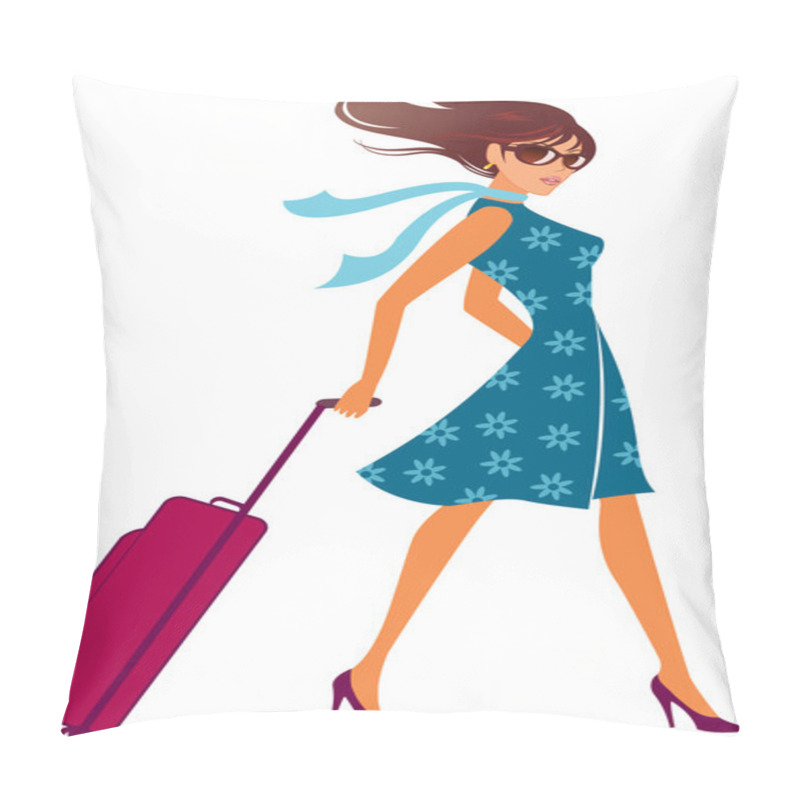 Personality  Woman With A Luggage Bag. Baggage Bag. Pillow Covers