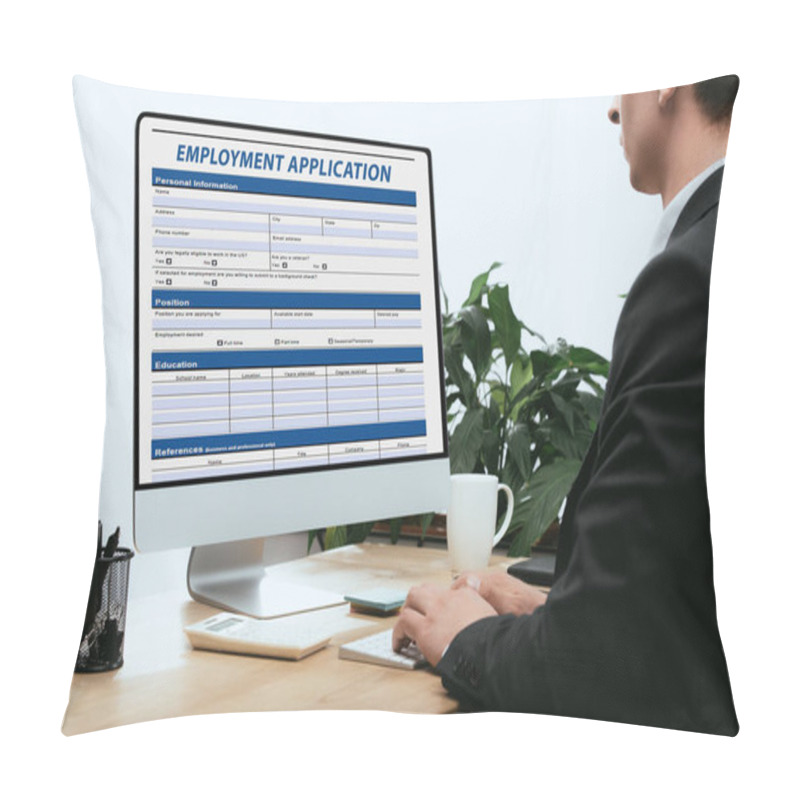 Personality  Cropped View Of Man Filling In Vaccination Documentation, Medical Concept Pillow Covers