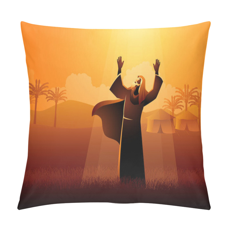 Personality  Biblical Vector Illustration Series, God Makes Covenant With Abraham, God Promises To Bless Abraham And All Of His Descendants Pillow Covers