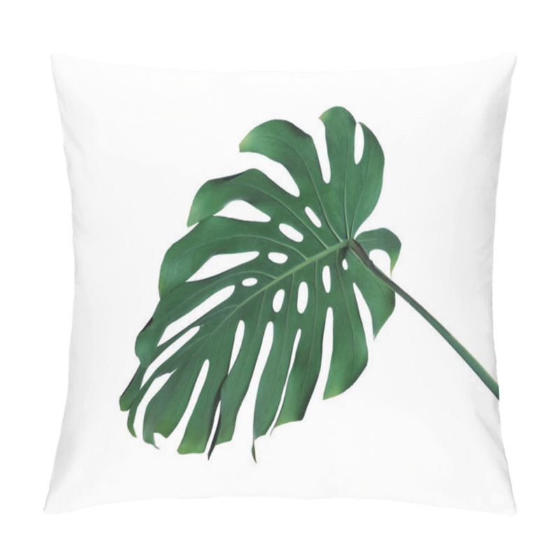 Personality  Green Fresh Monstera Leaf Isolated On White. Tropical Plant Pillow Covers