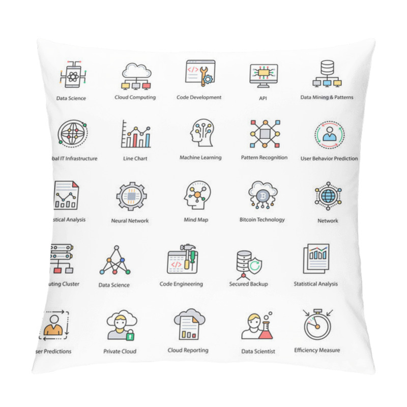 Personality  Data Science Flat Vector Icons Set Pillow Covers