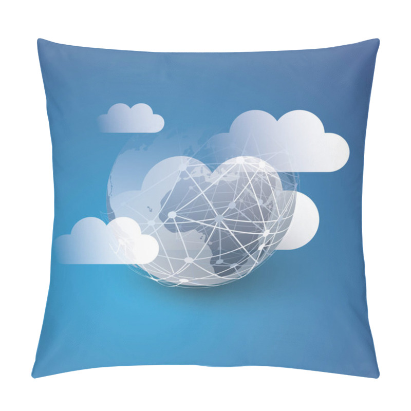 Personality  Cloud Computing Design Concept - Digital Connections, Technology Background With Earth Globe And Clouds Pillow Covers