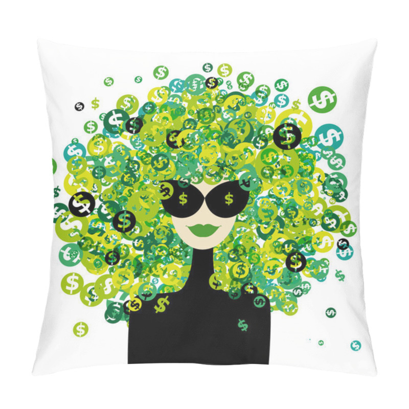 Personality  Woman Portrait With Dollar Signs Hairstyle For Your Design Pillow Covers