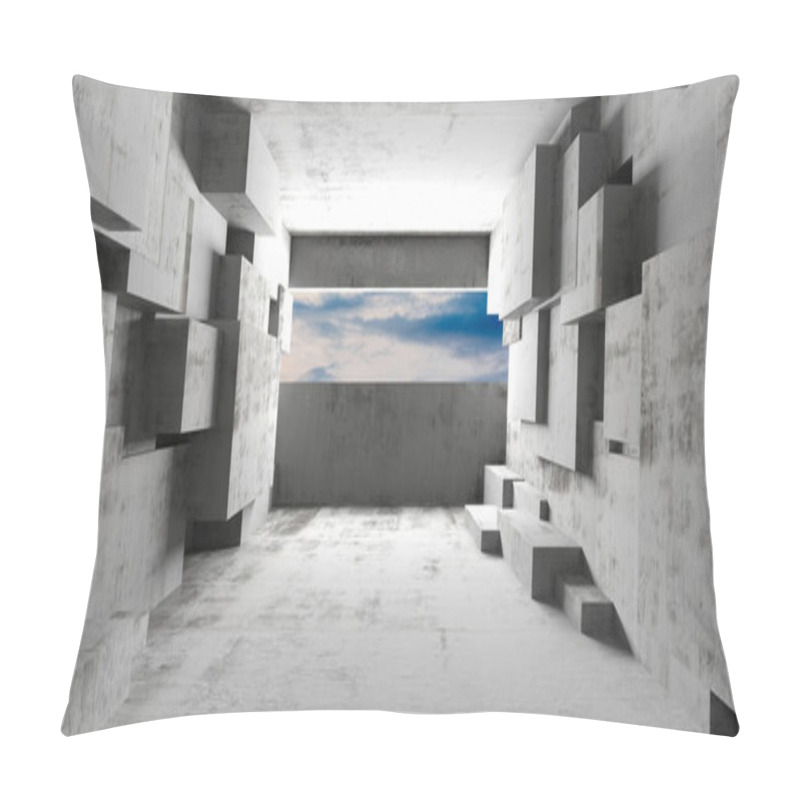 Personality  Abstract Geometric Concrete Architecture With Sky View For Modern Design. 3d Render. Pillow Covers