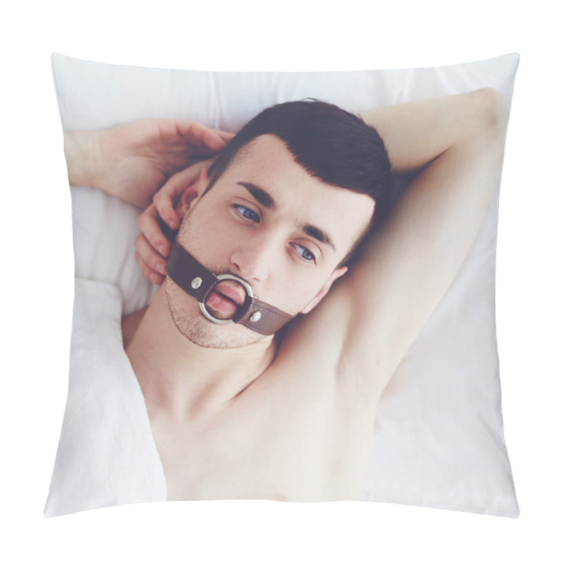 Personality  Handsome Man With A Face Strap Laying In Bed Pillow Covers