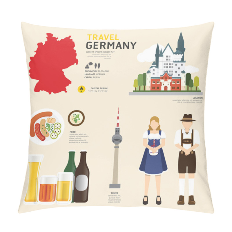 Personality  Flat Icons Design Of Germany Landmarks Pillow Covers