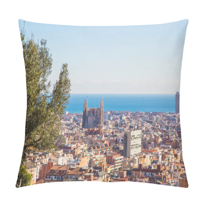 Personality  Aerial View Of Barcelona City With Sagrada Familia In Background, Spain. Pillow Covers