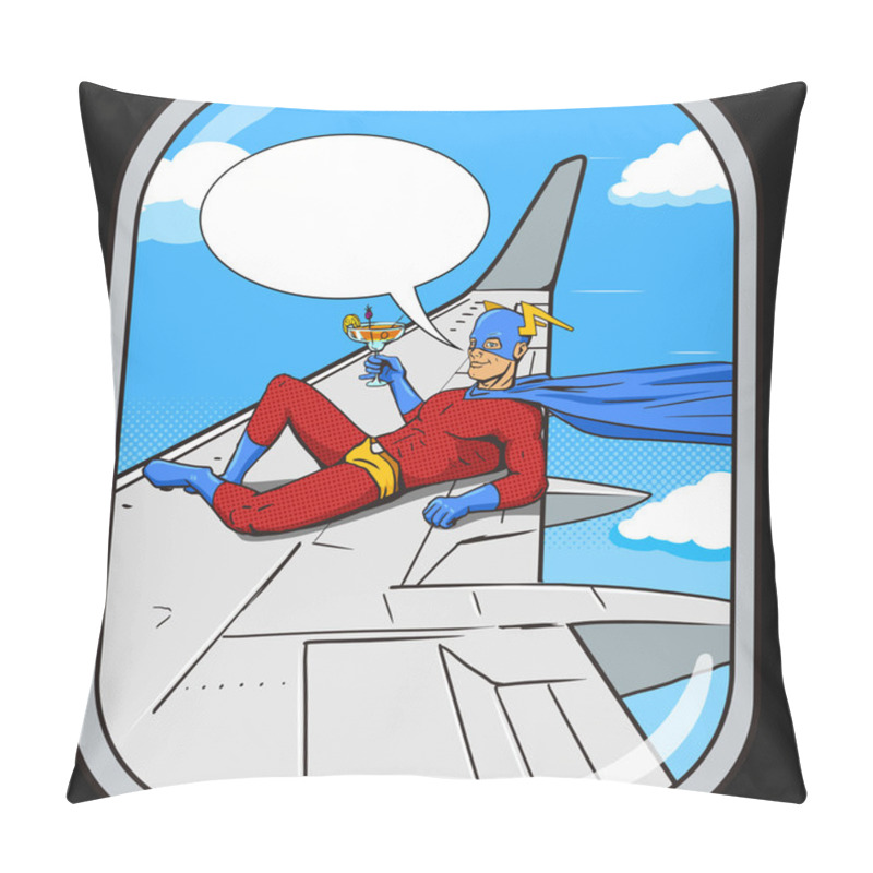 Personality  Superhero Flying On Airplane Wing Comic Vector Pillow Covers