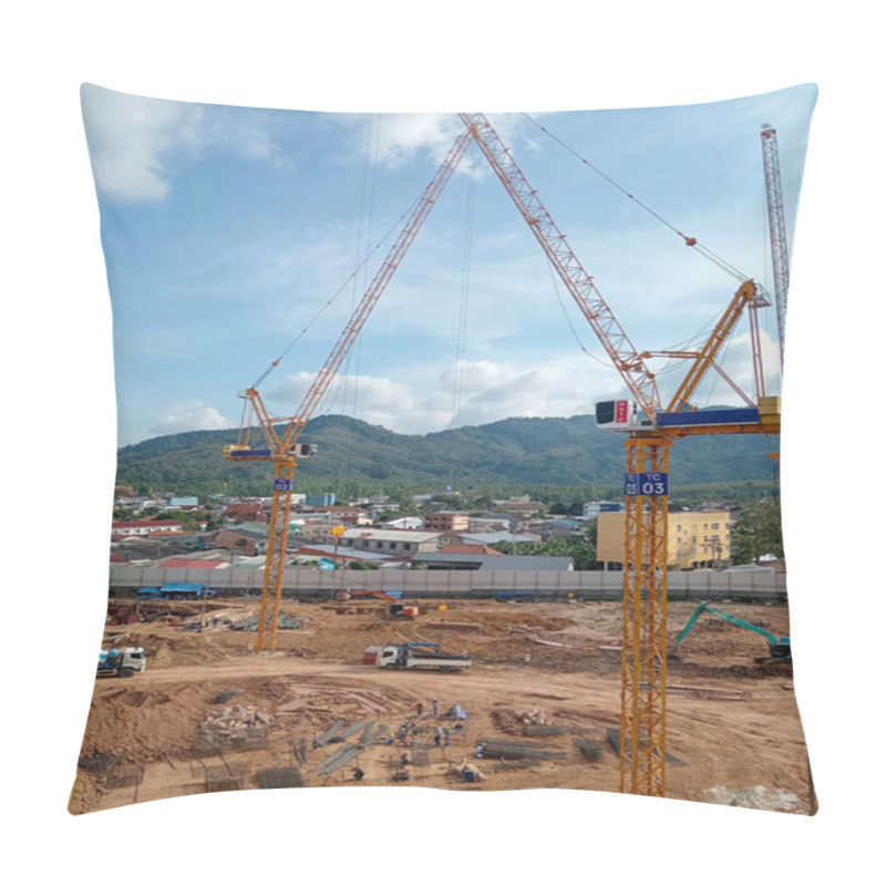 Personality  Phuket, Thailand - December 07, 2024: Building Construction Site Development In Cherngtalay, Thalang District Phuket Island. Pillow Covers