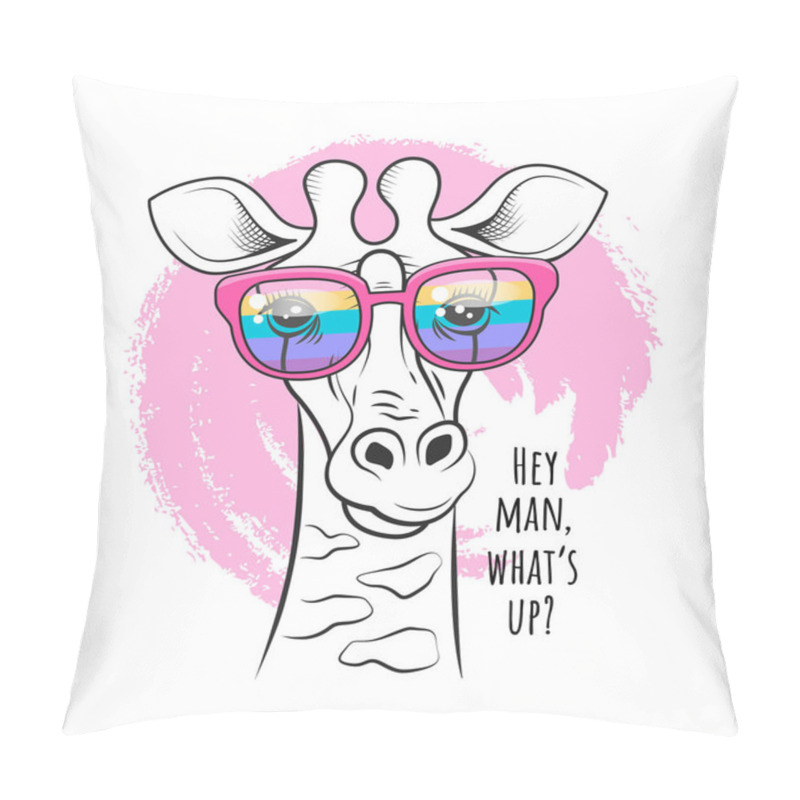 Personality  Funny Giraffe In A Rainbow Glasses Vector Poster And T-shirt Design Pillow Covers