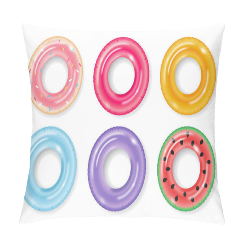 Personality  Inflatable Rubber Swimming Rings Set, Top View. Swimming Ring Set. Vector Isolated Illustration Pillow Covers