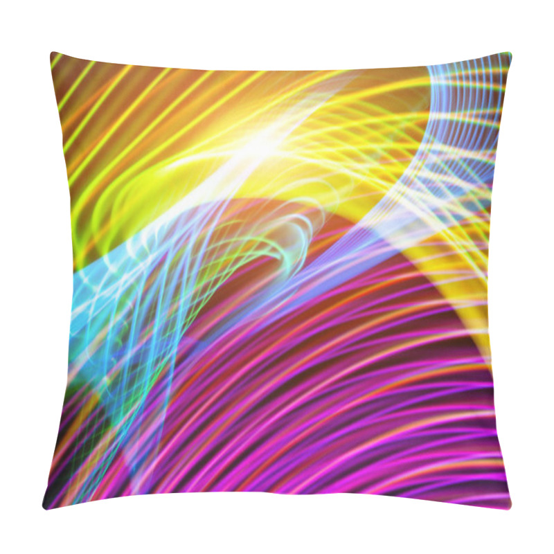 Personality  Colorful Pink, Yellow, Green And Blue  Neon  Spiral Lines.Abstract Background Of Blue Neon Glowing Light Shapes. Bright Stripes For Poster, Website, Brochure, Print. Pillow Covers