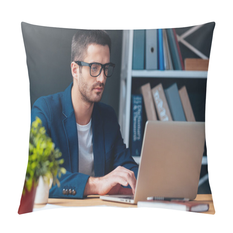 Personality  Concentrated Man Working On Laptop Pillow Covers