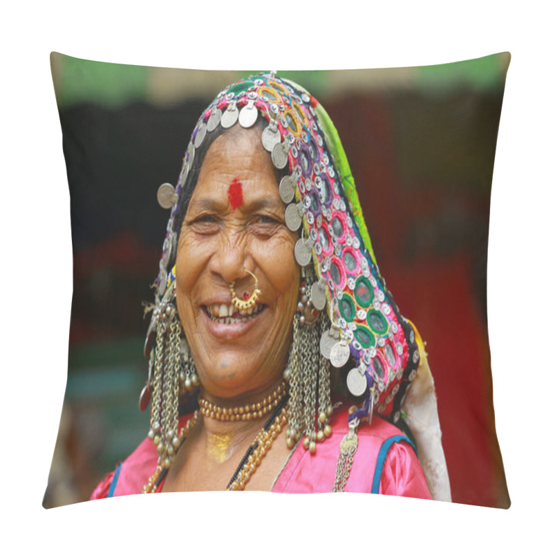 Personality  PUNE, MAHARASHTRA, INDIA, June 2017, Traditionally Dressed Woman Smiles At Camera Pillow Covers