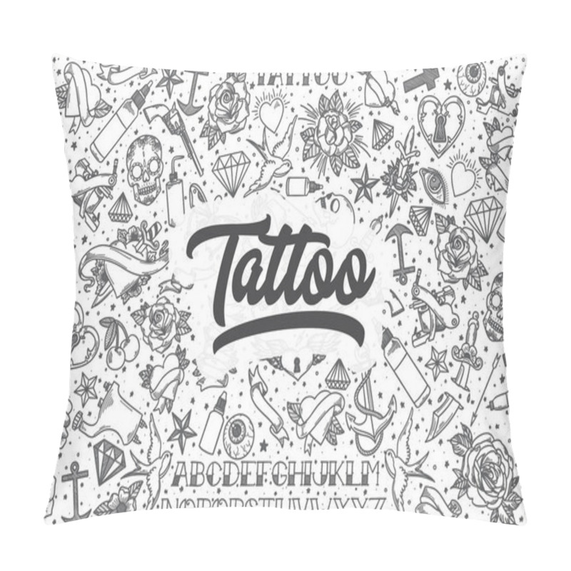 Personality  Hand Drawn Tattoo Vector Doodle Set. Pillow Covers