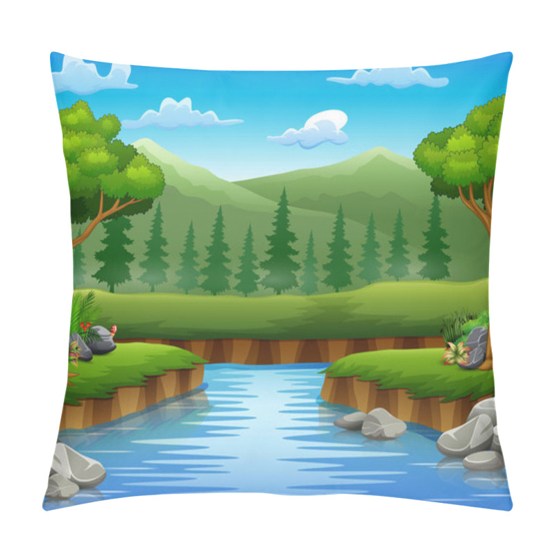 Personality  River Cartoons In The Middle Beautiful Natural Scenery Pillow Covers