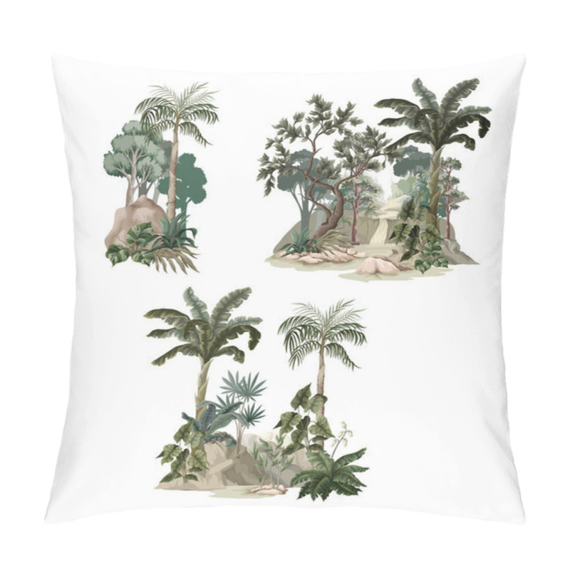 Personality  Jungle Landscape With River And Palms. Vector. Pillow Covers