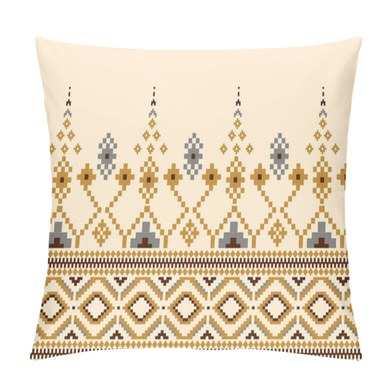 Personality  Beautiful Thai Knitted Embroidery.geometric Ethnic Oriental Pattern Traditional On Cream Background.Aztec Style,abstract,vector,illustration.design For Texture,fabric,clothing,wrapping,carpet,print. Pillow Covers