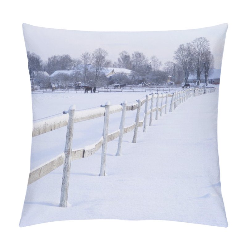 Personality  Old Wooden Farm Fence In Winter Pillow Covers