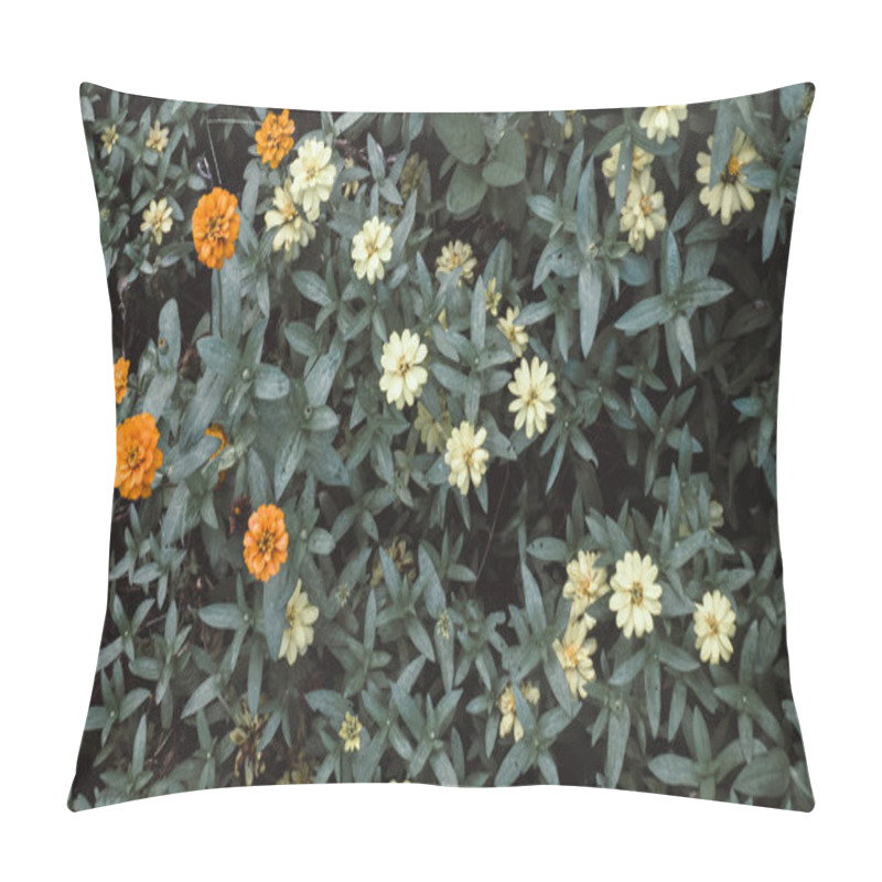 Personality  Little Tiny Small Orange And White  Flowers On Dark Green Leaves Background Artistic Wallpaper Pattern .nature Background Pillow Covers