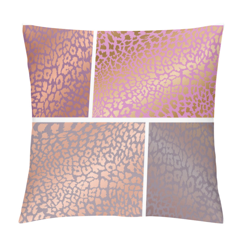 Personality  Set Of Rose Gold Leopard Texture Pattern Design. Stylised Spotted Leopard Skin Background For Fabric, Print, Poster, T-short, Fashion, Wallpaper. Vector Illustration. Isolated On White Background. Pillow Covers