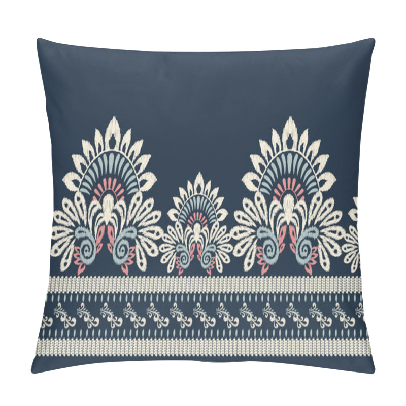 Personality  Ikat Floral Paisley Embroidery On Navy Blue Background.Ikat Ethnic Oriental Pattern Traditional.Aztec Style Abstract Vector Illustration.design For Texture,fabric,clothing,wrapping,decoration,sarong. Pillow Covers