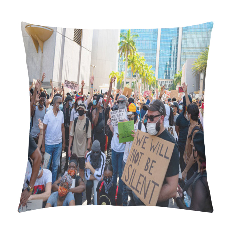 Personality  Miami Downtown, FL, USA - MAY 31, 2020: Black Lives Matter. Many American People Went To Peaceful Protests In The US Against The George Floyd Death: People Are Protesting. White And Black Together. Pillow Covers