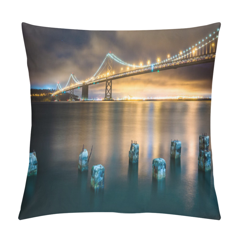 Personality  Pier Pilings And The San Francisco - Oakland Bay Bridge At Night Pillow Covers