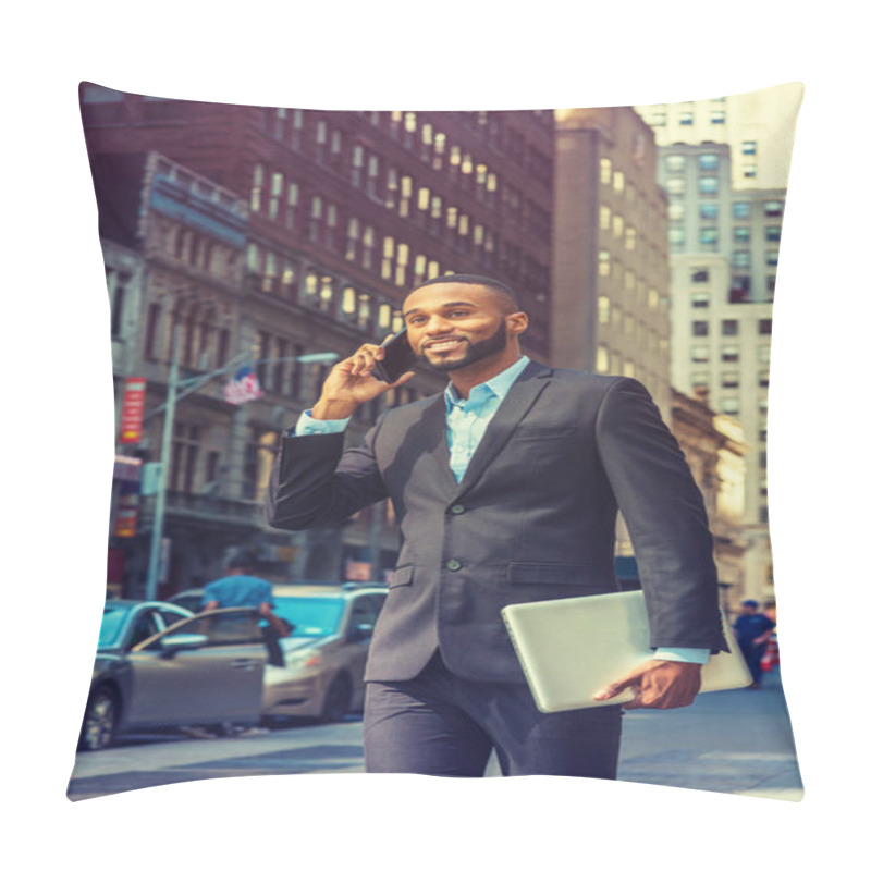 Personality  Young African American Businessman Traveling, Working In New Yor Pillow Covers