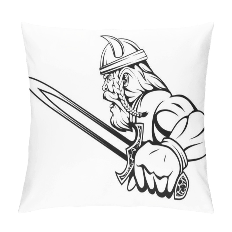 Personality  Viking Warrior With A Sword In His Hand, Suitable As Logo Or Team Mascot, Vector Graphic To Design Pillow Covers