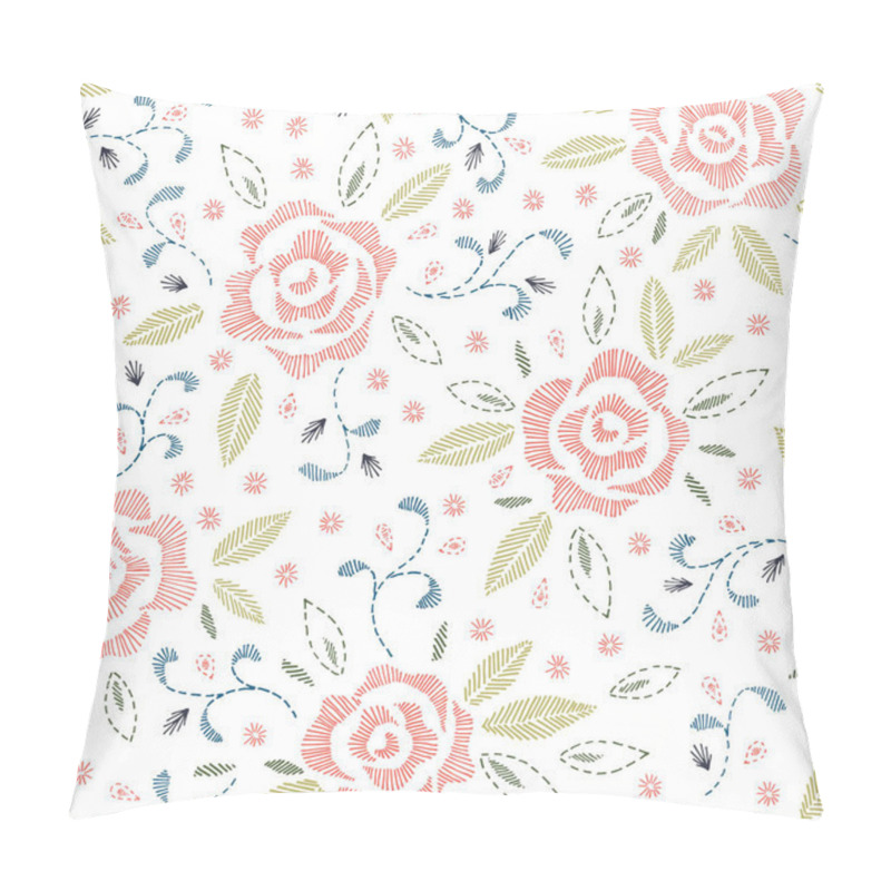 Personality  Hand Drawn Roses, Mimicking Embroidery Stitches, On White Background Floral Vector Seamless Pattern Pillow Covers