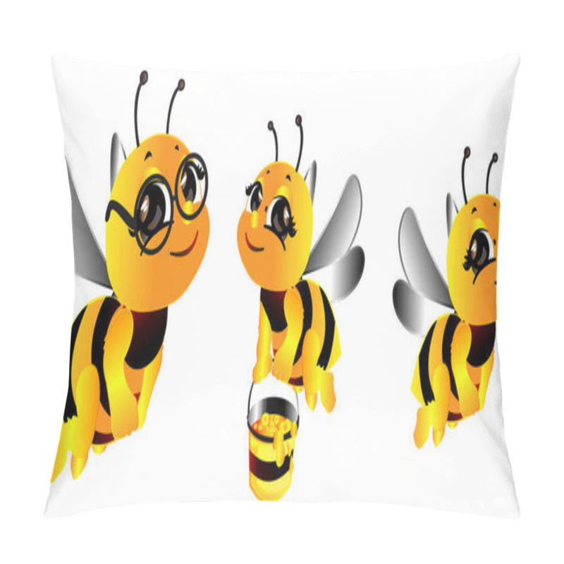 Personality  Cartoon Cute Bee Mascot Set. Honey Pot. Bee Cartoon Flying Illustration Pillow Covers