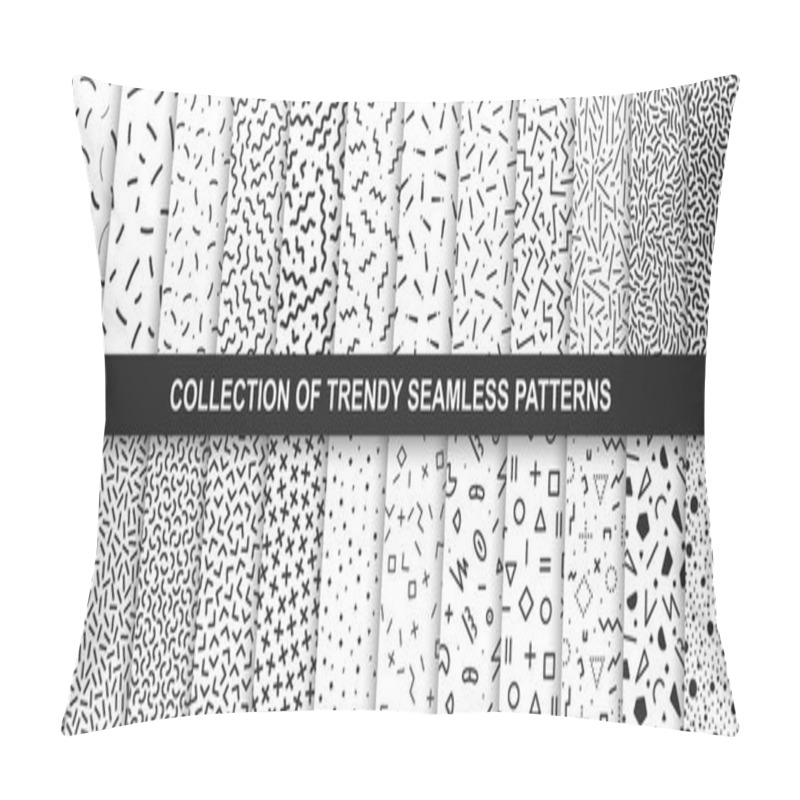 Personality  Big Collection Of Memphis Seamless Vector Patterns. Fashion Design 80-90s. Black And White Textures. Pillow Covers