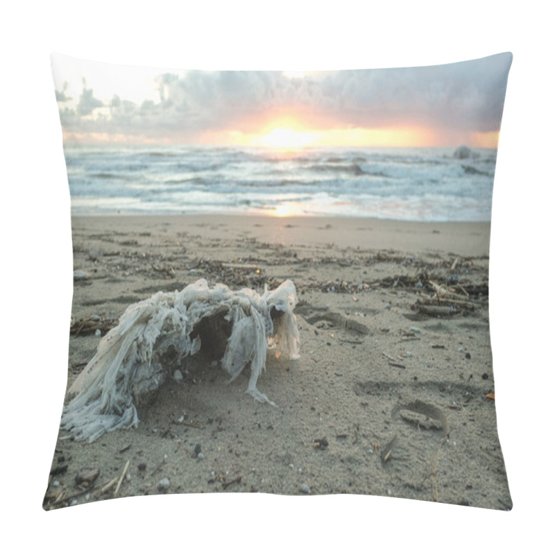 Personality  Plastic Container Waste And Tar Pollution On Stormy Sea Coast,environmental Waste Contamination Pillow Covers