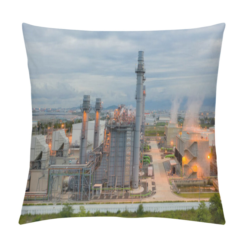 Personality  Aerial View Gas Turbine Electrical Power Plant In Industrial Estate. Power Plant At Sunset. Pillow Covers