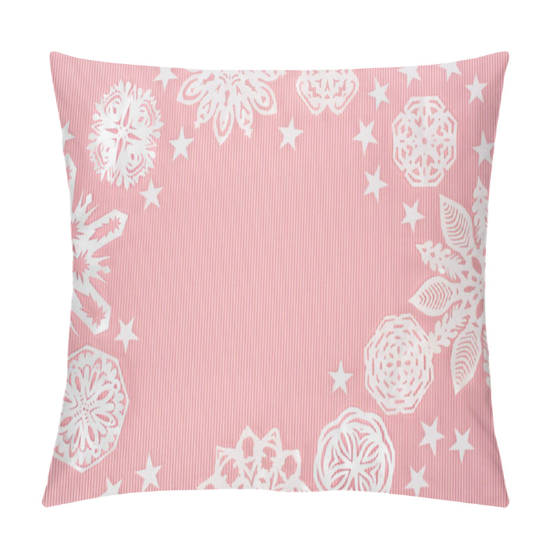 Personality  Christmas Frame With Paper Snowflakes And Stars On Pink Background Pillow Covers