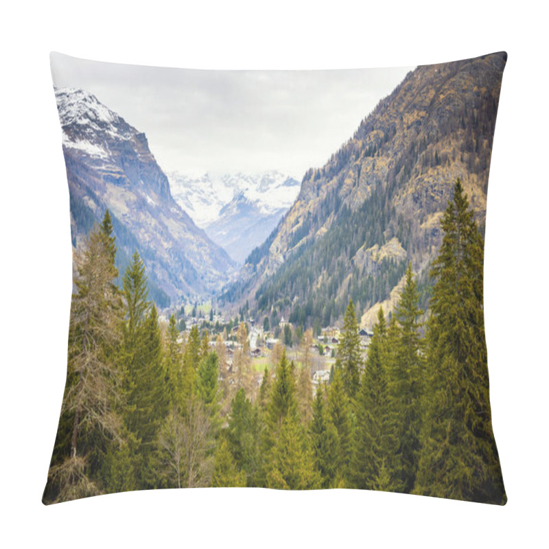 Personality  View Of Gressoney And Monte Rosa From A Window Of Castel Savoia. Gressoney Saint Jean, Aosta, Italy Pillow Covers