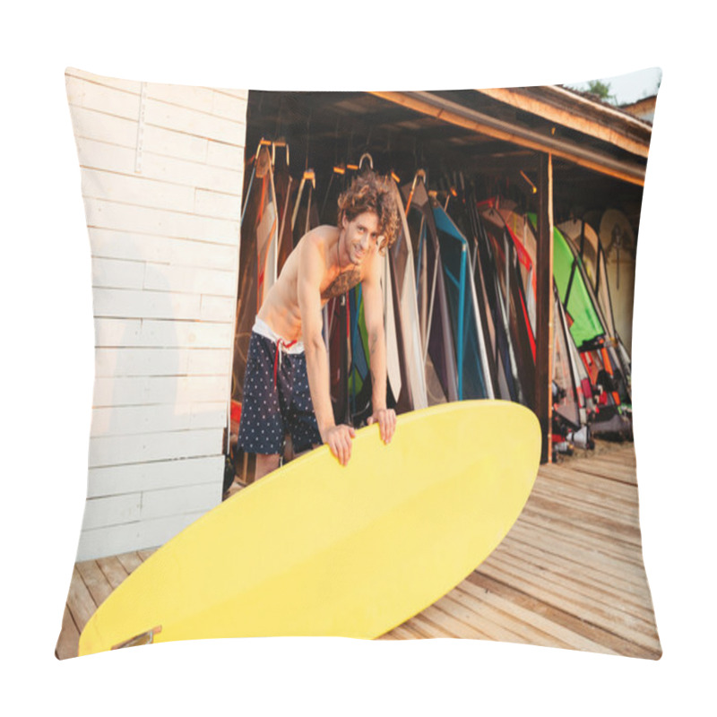 Personality  Professional Young Surfer Getting Surf Board Ready Pillow Covers