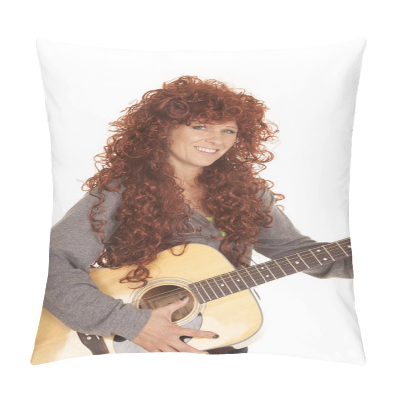 Personality  Woman Red Hair Guitar Smile Pillow Covers